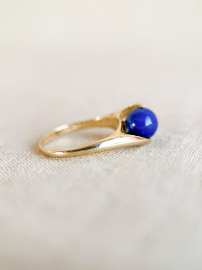Vintage 1970s Lapis Lazuli Gemstone Ring in 14k Gold