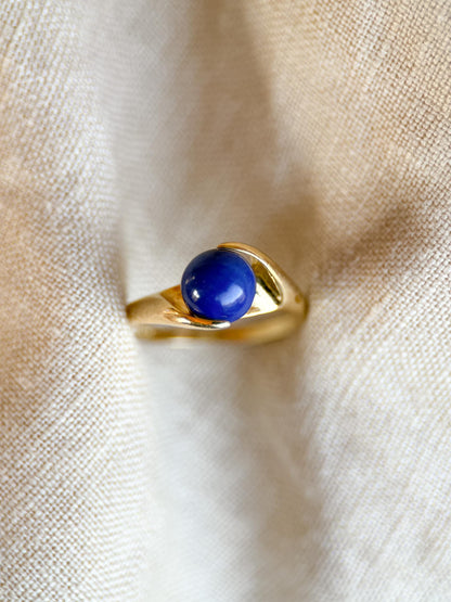 Vintage 1970s Lapis Lazuli Gemstone Ring in 14k Gold