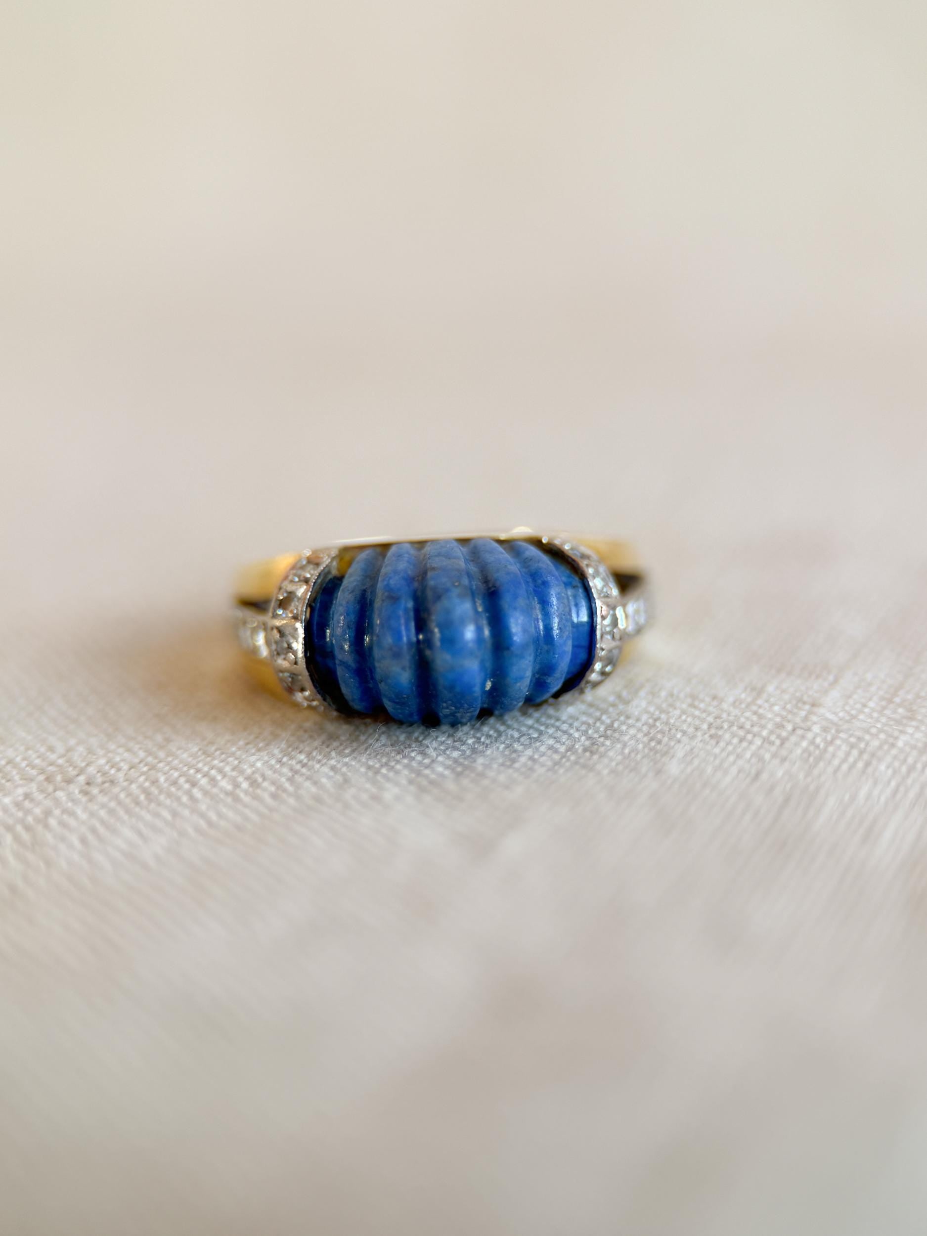 Vintage 1950s Lapis Lazuli & Diamond Ring in 18k Gold