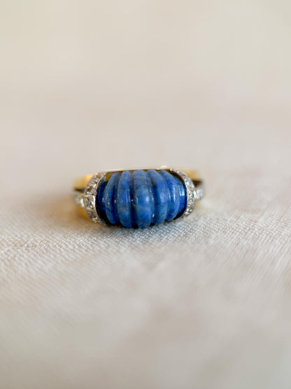 Vintage 1950s Lapis Lazuli & Diamond Ring in 18k Gold