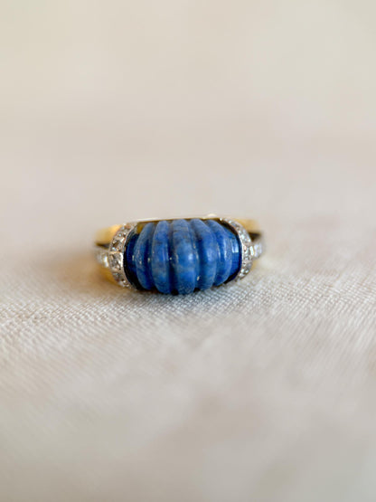 Vintage 1950s Lapis Lazuli & Diamond Ring in 18k Gold