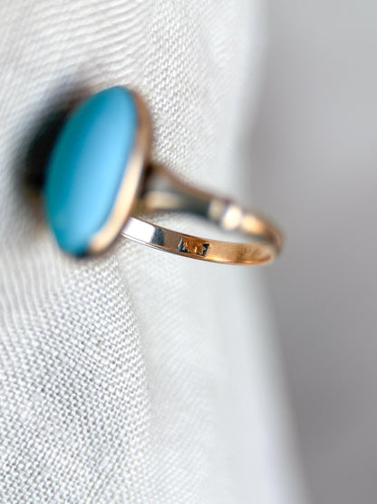 Vintage 1950s Blue Turquoise Gemstone Ring in 14k Gold
