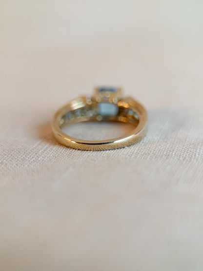 Vintage 1990s Blue Topaz & Diamond Ring, 10k Gold