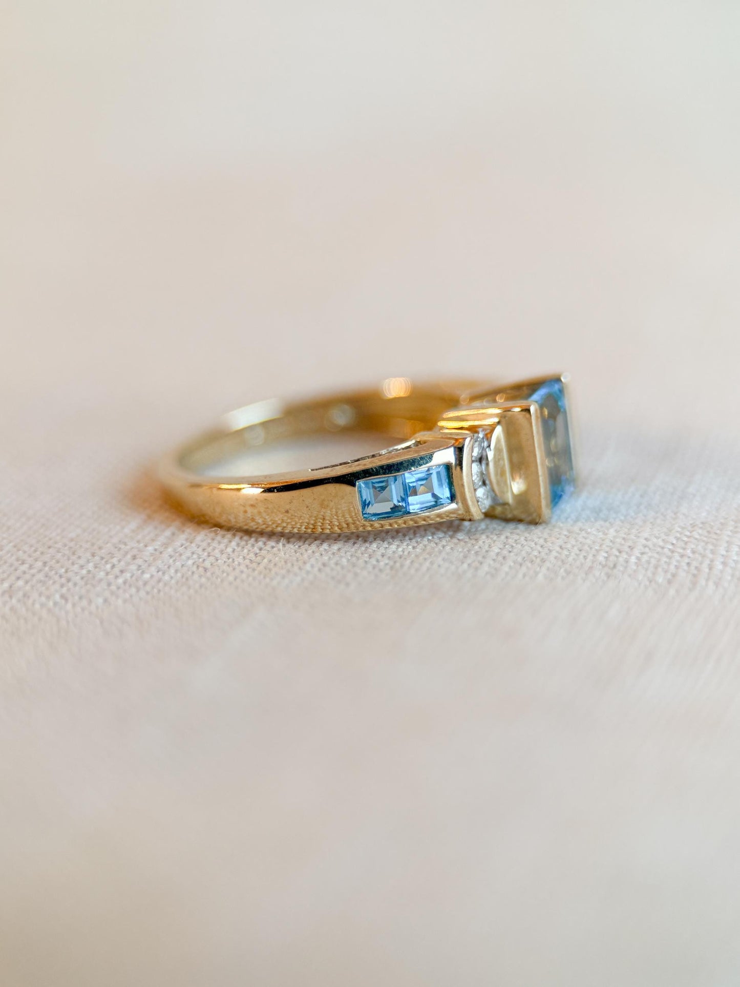 Vintage 1990s Blue Topaz & Diamond Ring, 10k Gold