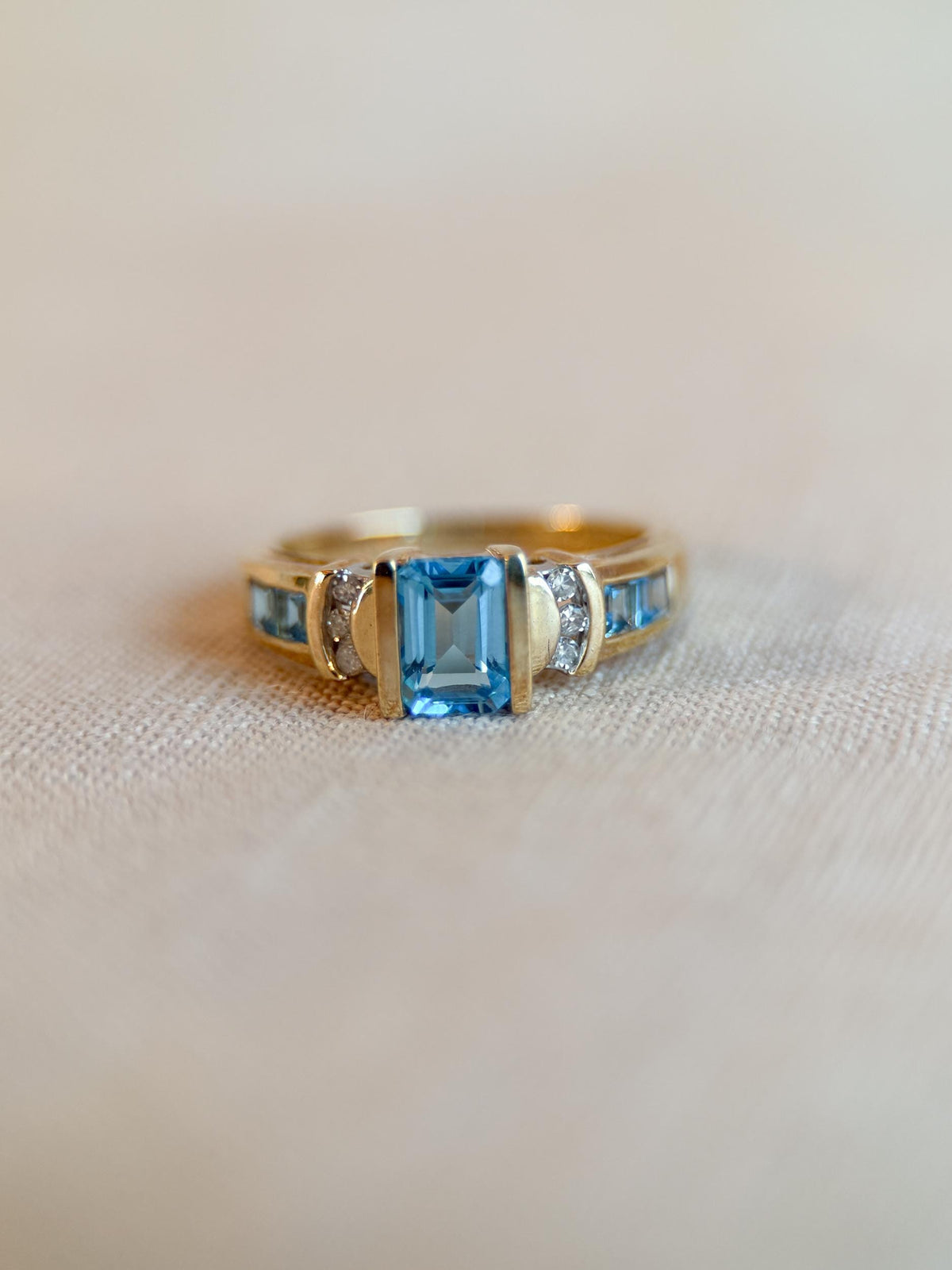Vintage 1990s Blue Topaz & Diamond Ring, 10k Gold