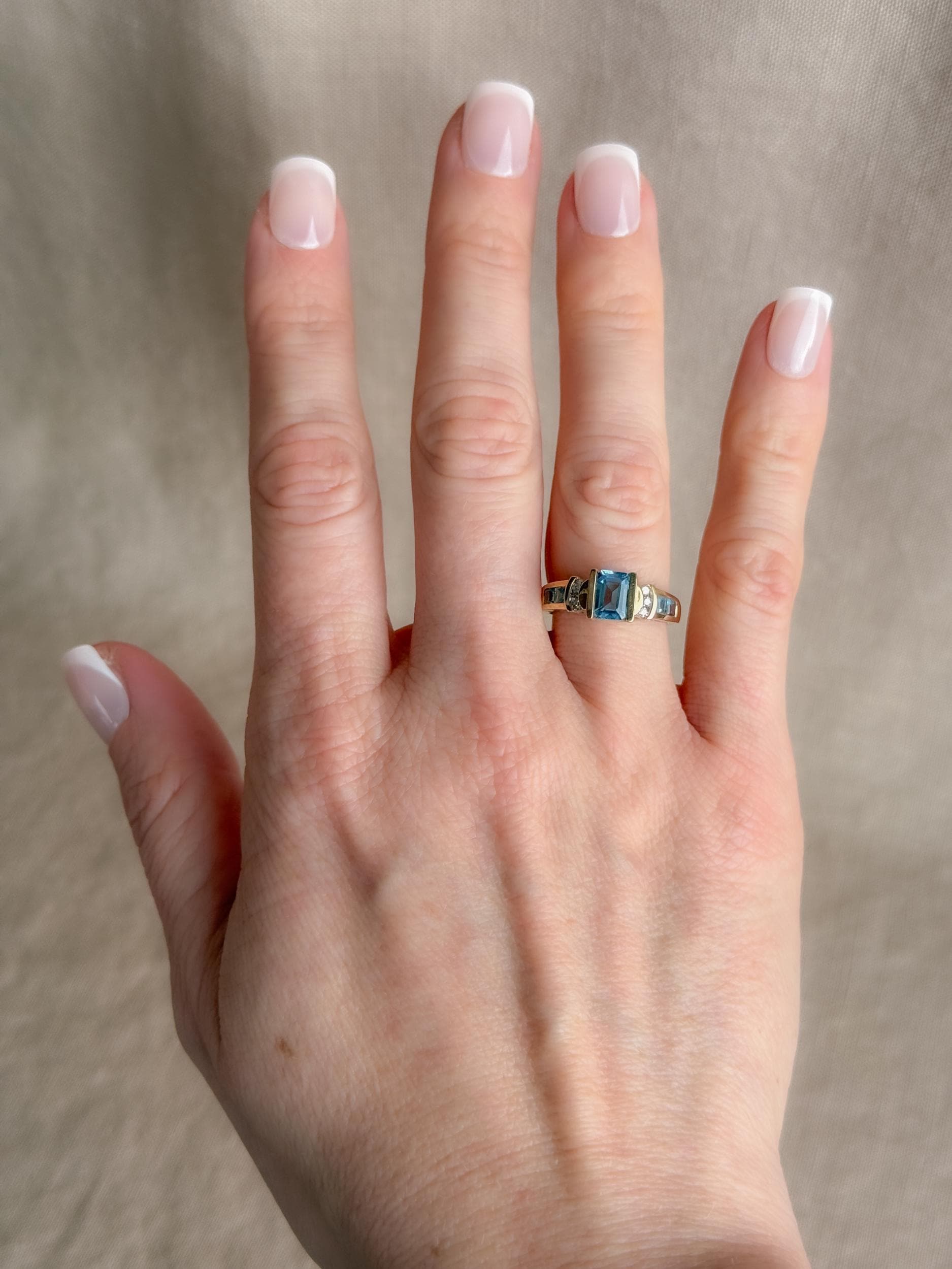 Vintage 1990s Blue Topaz & Diamond Ring, 10k Gold