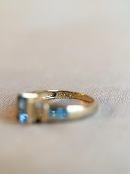 Vintage 1990s Blue Topaz & Diamond Ring, 10k Gold