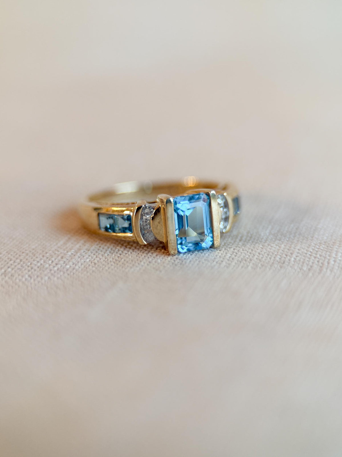 Vintage 1990s Blue Topaz & Diamond Ring, 10k Gold