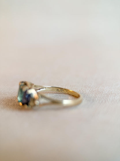 Vintage 1970s Tourmaline & Iolite Three Stone Ring, 10k Gold