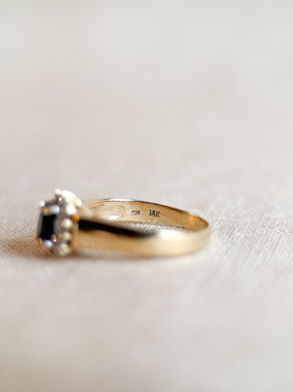 Vintage 1990s Sapphire & Diamond Halo Ring in 14k Gold