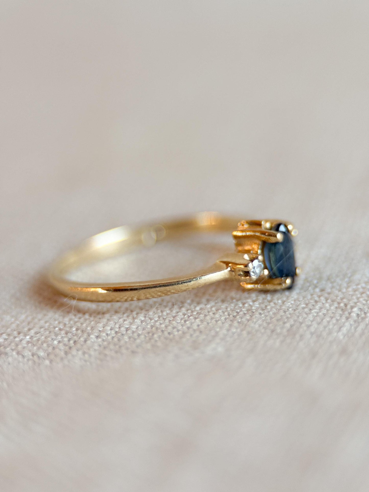 Vintage 1990s Marquise Blue Sapphire Dainty Ring, 14k Gold