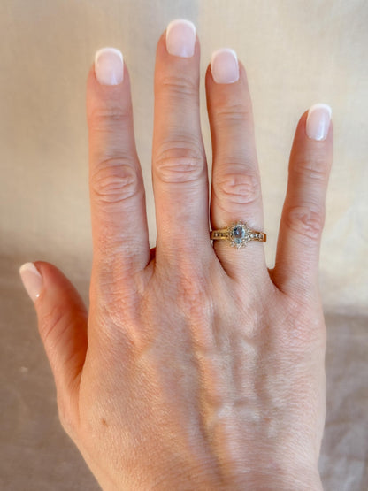 Vintage 1990s Blue Topaz & Diamond Ring, 10k Gold