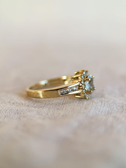 Vintage 1990s Blue Topaz & Diamond Ring, 10k Gold