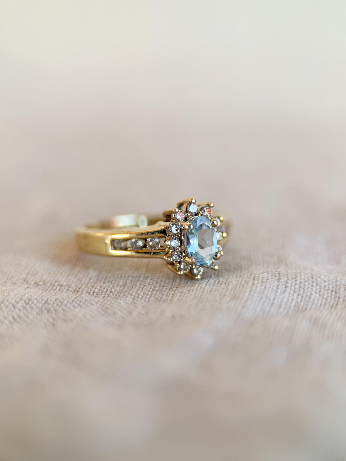 Vintage 1990s Blue Topaz & Diamond Ring, 10k Gold - Timeless Sustainability • Vintage Fine Jewelry