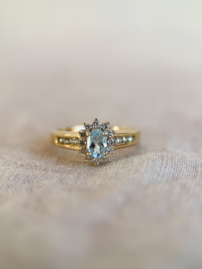Vintage 1990s Blue Topaz & Diamond Ring, 10k Gold