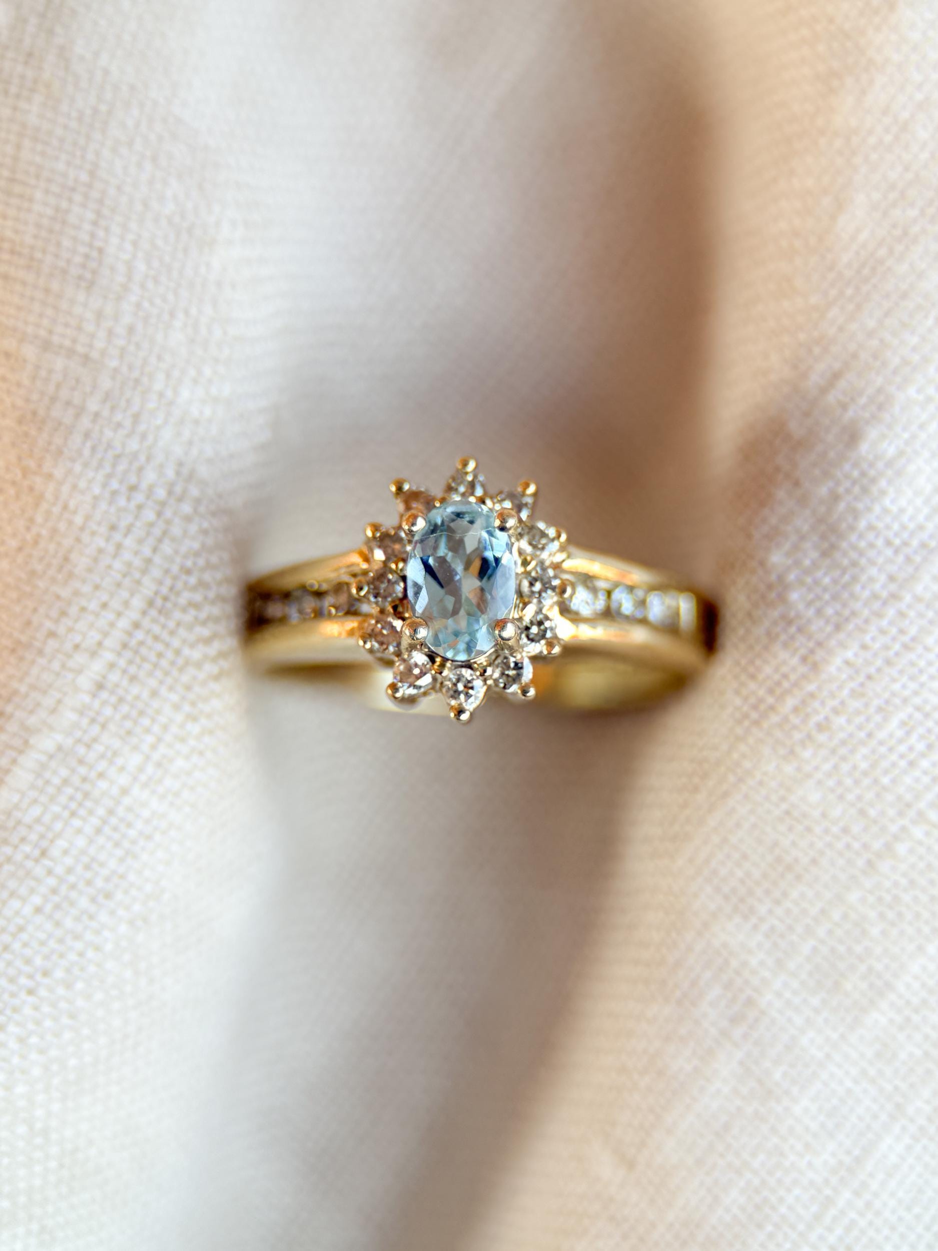 Vintage 1990s Blue Topaz & Diamond Ring, 10k Gold - Timeless Sustainability • Vintage Fine Jewelry