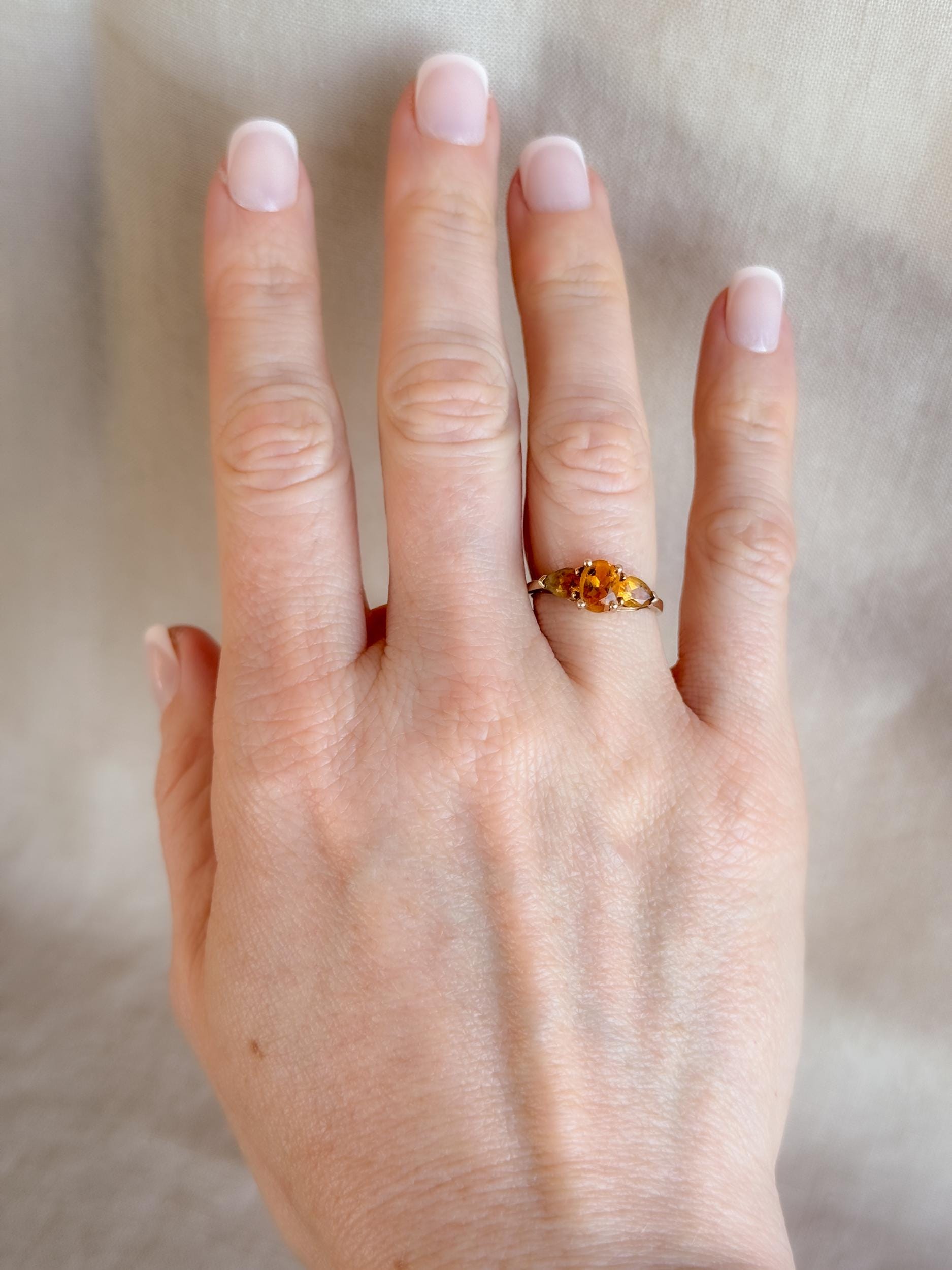 Vintage 1970s Three Stone Citrine Ring in 10k Gold