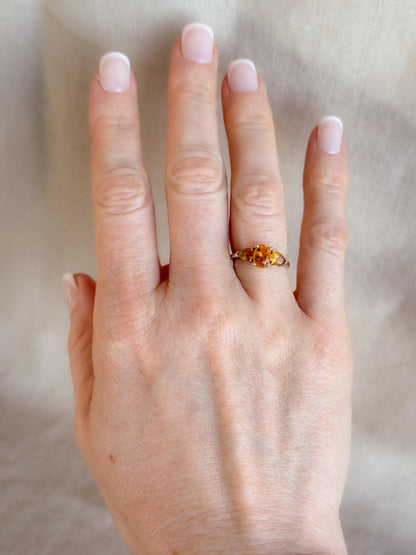 Vintage 1970s Three Stone Citrine Ring in 10k Gold