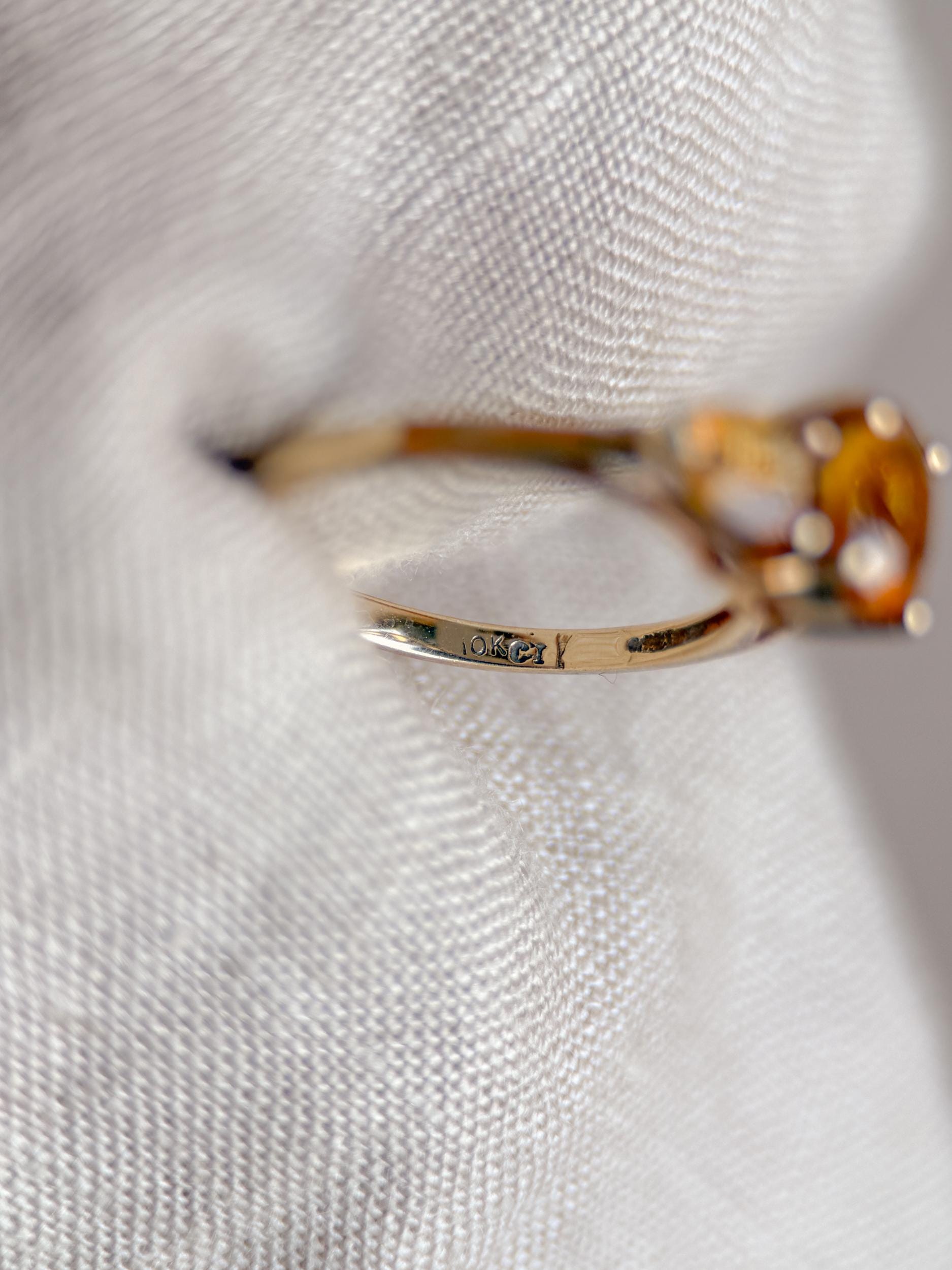 Vintage 1970s Three Stone Citrine Ring in 10k Gold