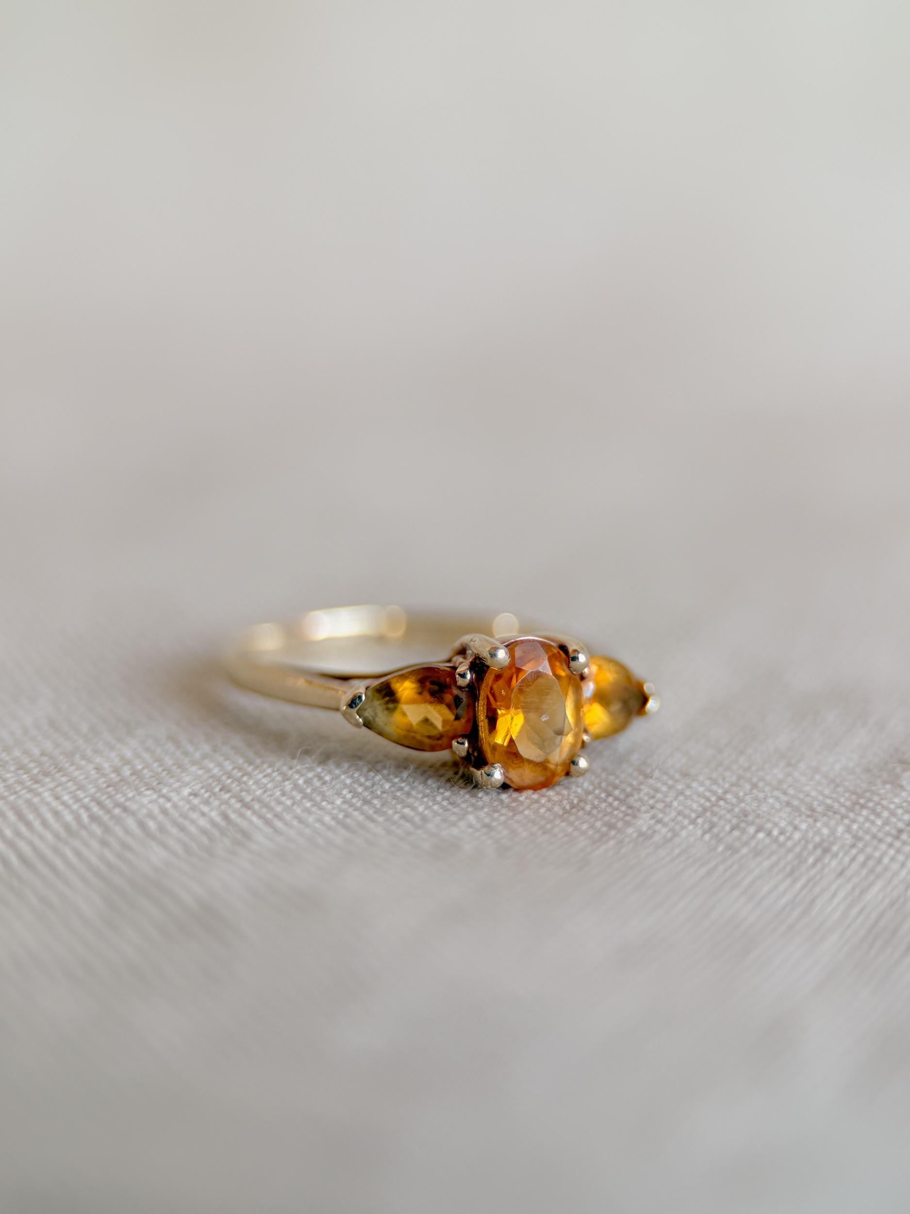 Vintage 1970s Three Stone Citrine Ring in 10k Gold