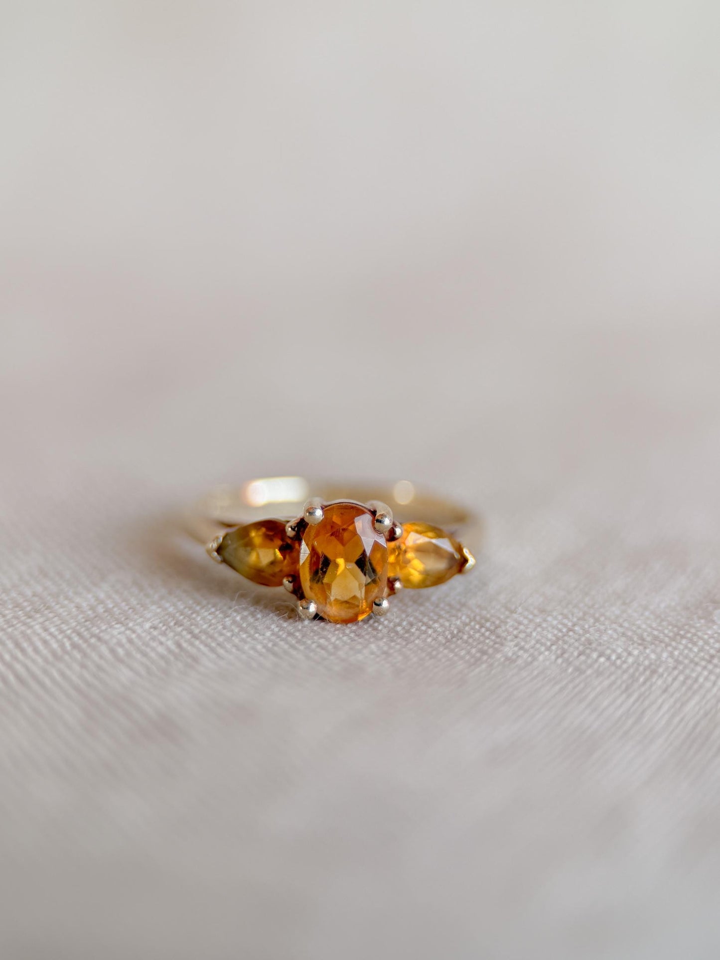 Vintage 1970s Three Stone Citrine Ring in 10k Gold