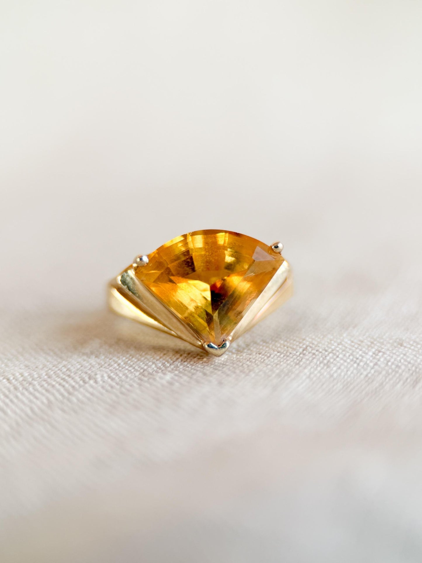 Vintage 1980s Geometric Citrine Cocktail Ring in 14k Gold - Timeless Sustainability • Vintage Fine Jewelry