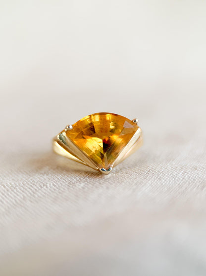 Vintage 1980s Geometric Citrine Cocktail Ring in 14k Gold