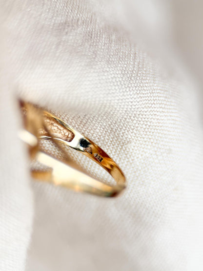 Vintage 1980s Geometric Citrine Cocktail Ring in 14k Gold