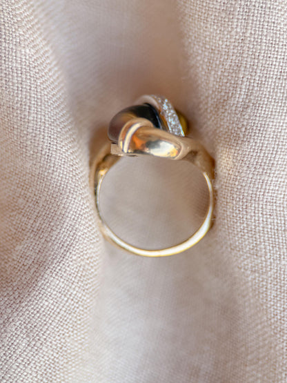 Vintage 1970s Cats Eye & Diamond Ring in 14k Gold