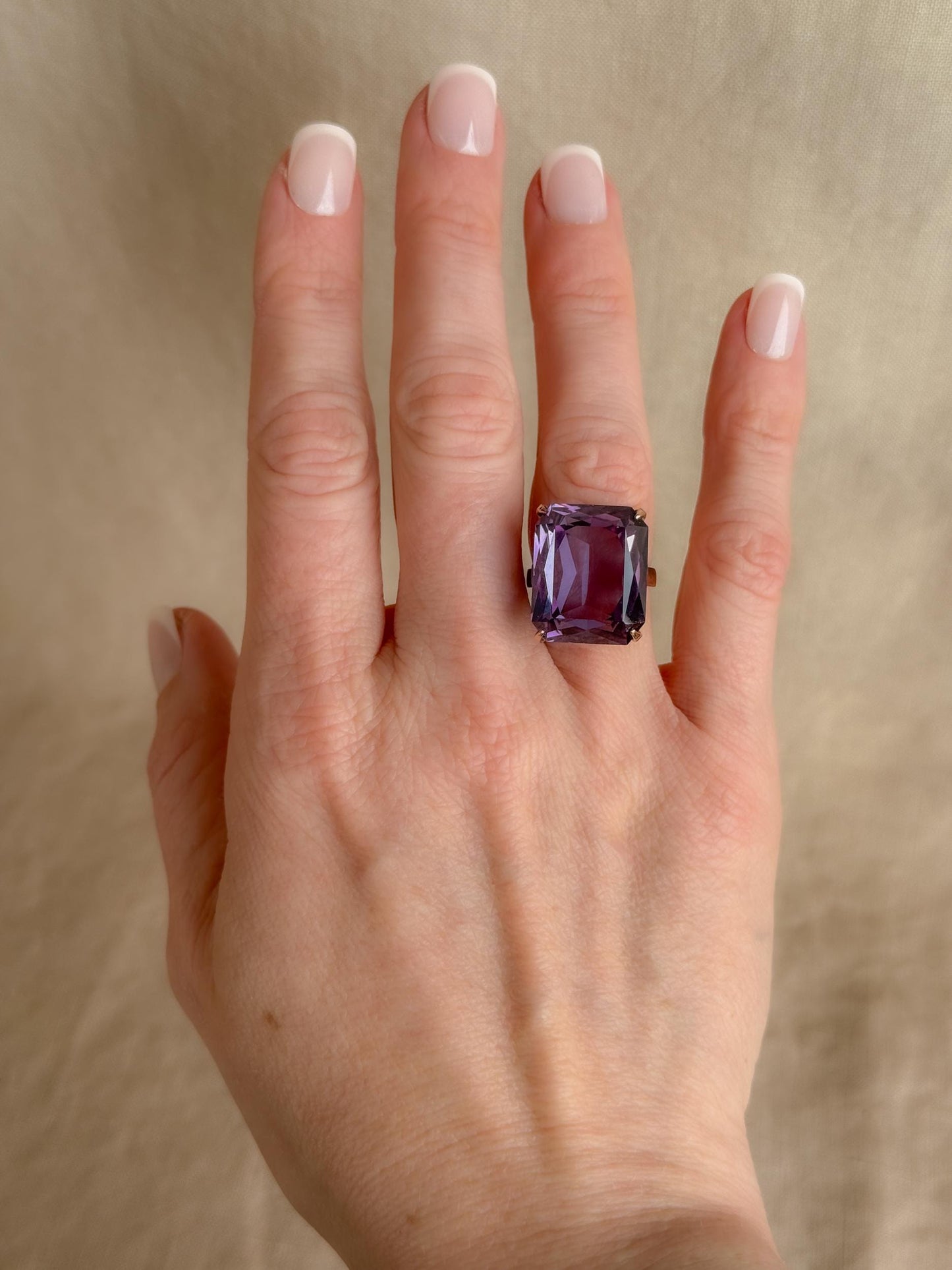 Vintage 1930s Emerald Cut Purple Sapphire Ring, 10k Gold - Timeless Sustainability • Vintage Fine Jewelry