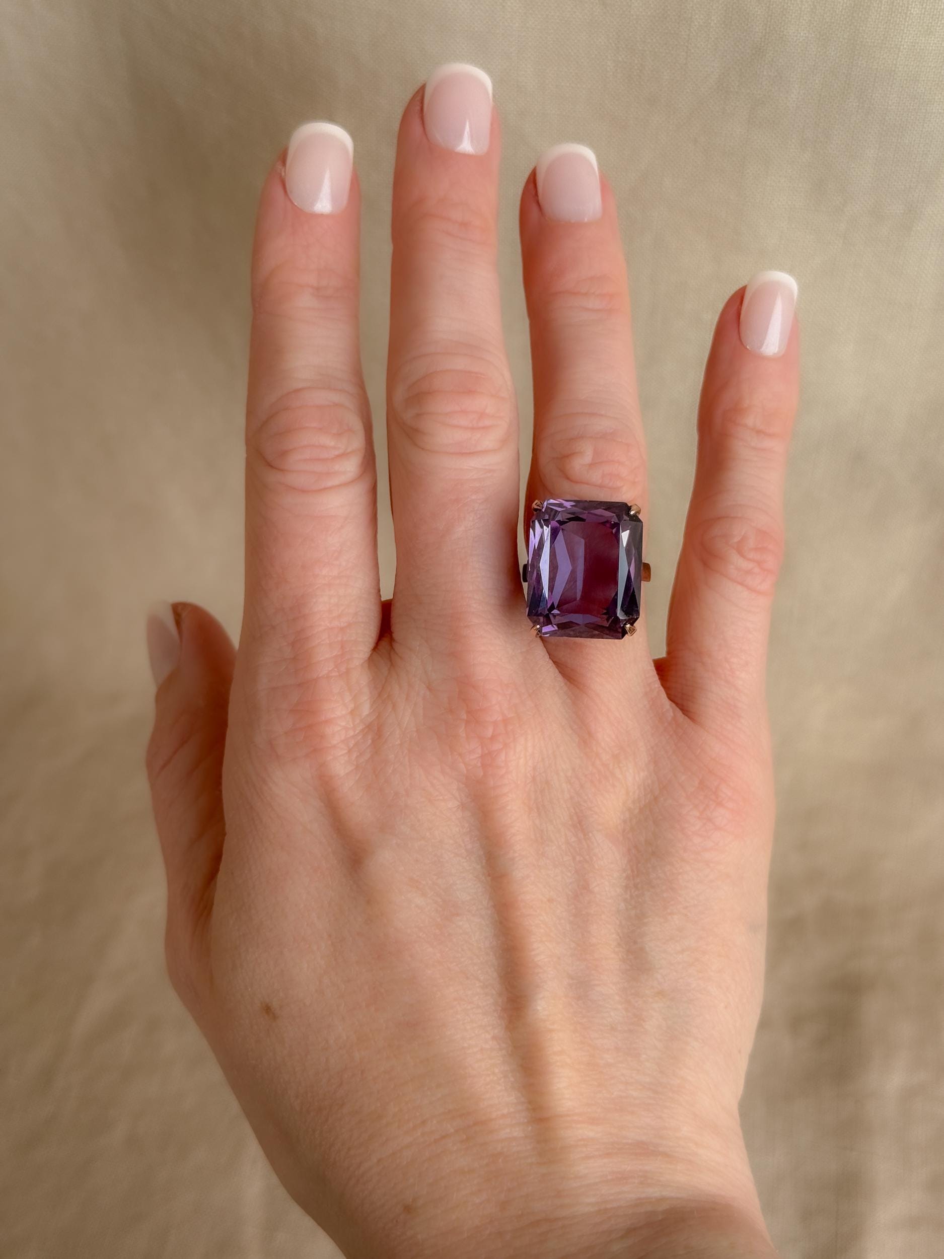 Vintage 1930s Emerald Cut Purple Sapphire Ring, 10k Gold - Timeless Sustainability • Vintage Fine Jewelry