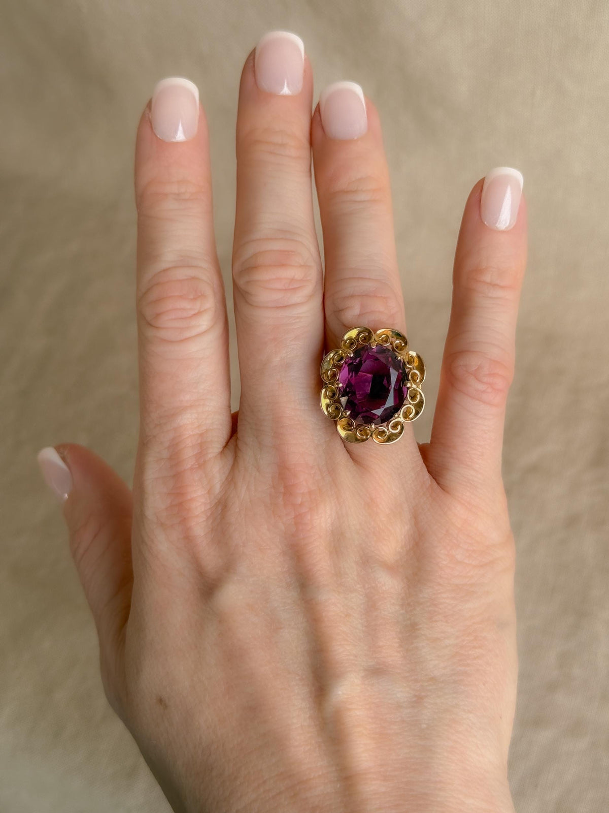 Vintage 1930s Oval Cut Purple Sapphire Ring, 14k Gold