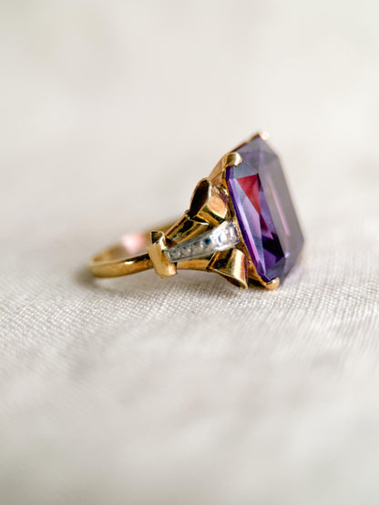 Vintage 1930s Emerald Cut Purple Sapphire Ring, 14k Gold