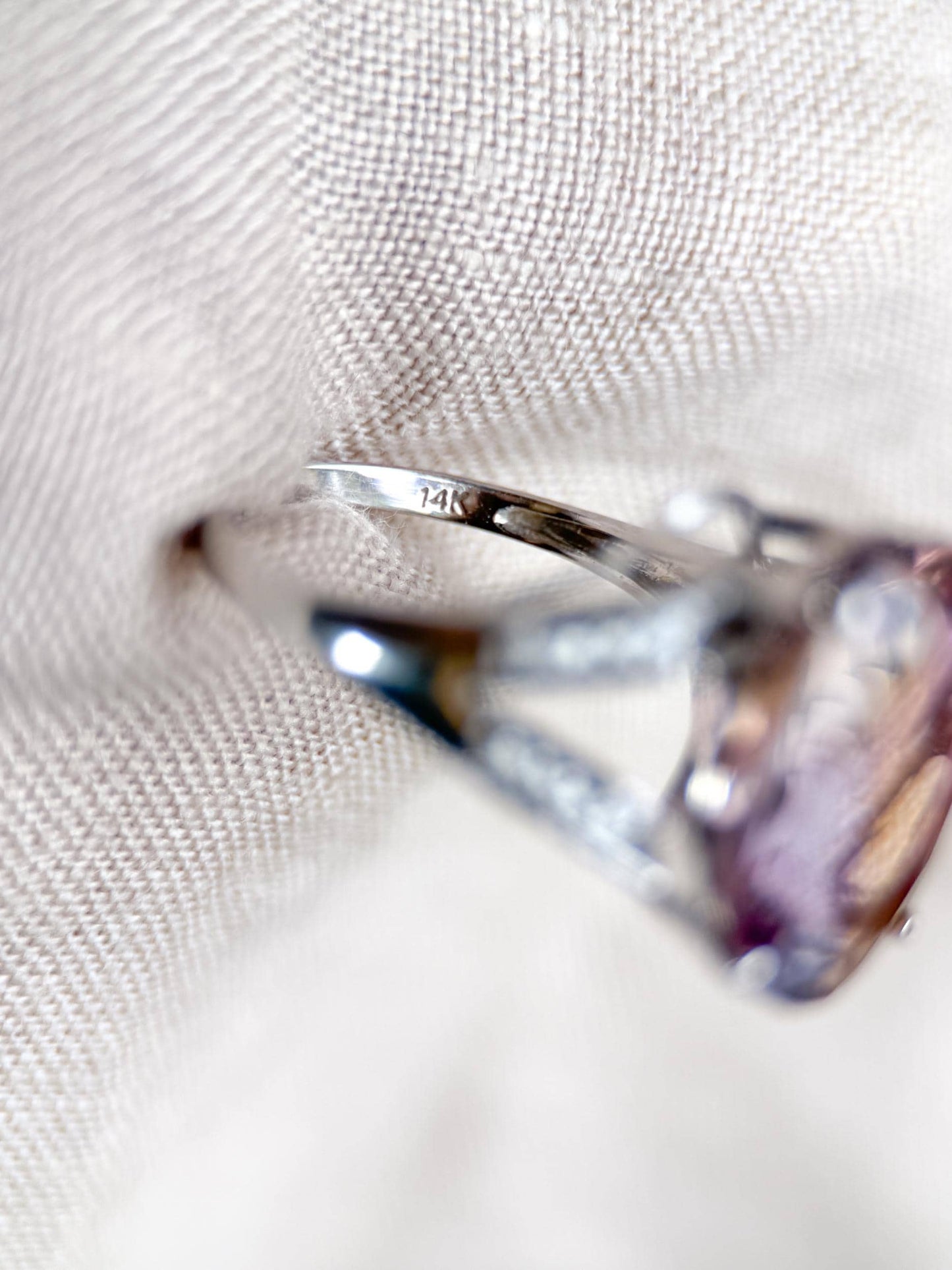 Vintage 1990s Oval Ametrine & Diamond Ring, 14k White Gold