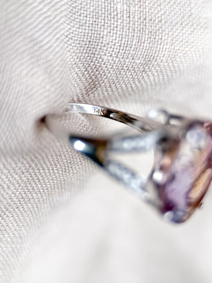 Vintage 1990s Oval Ametrine & Diamond Ring, 14k White Gold