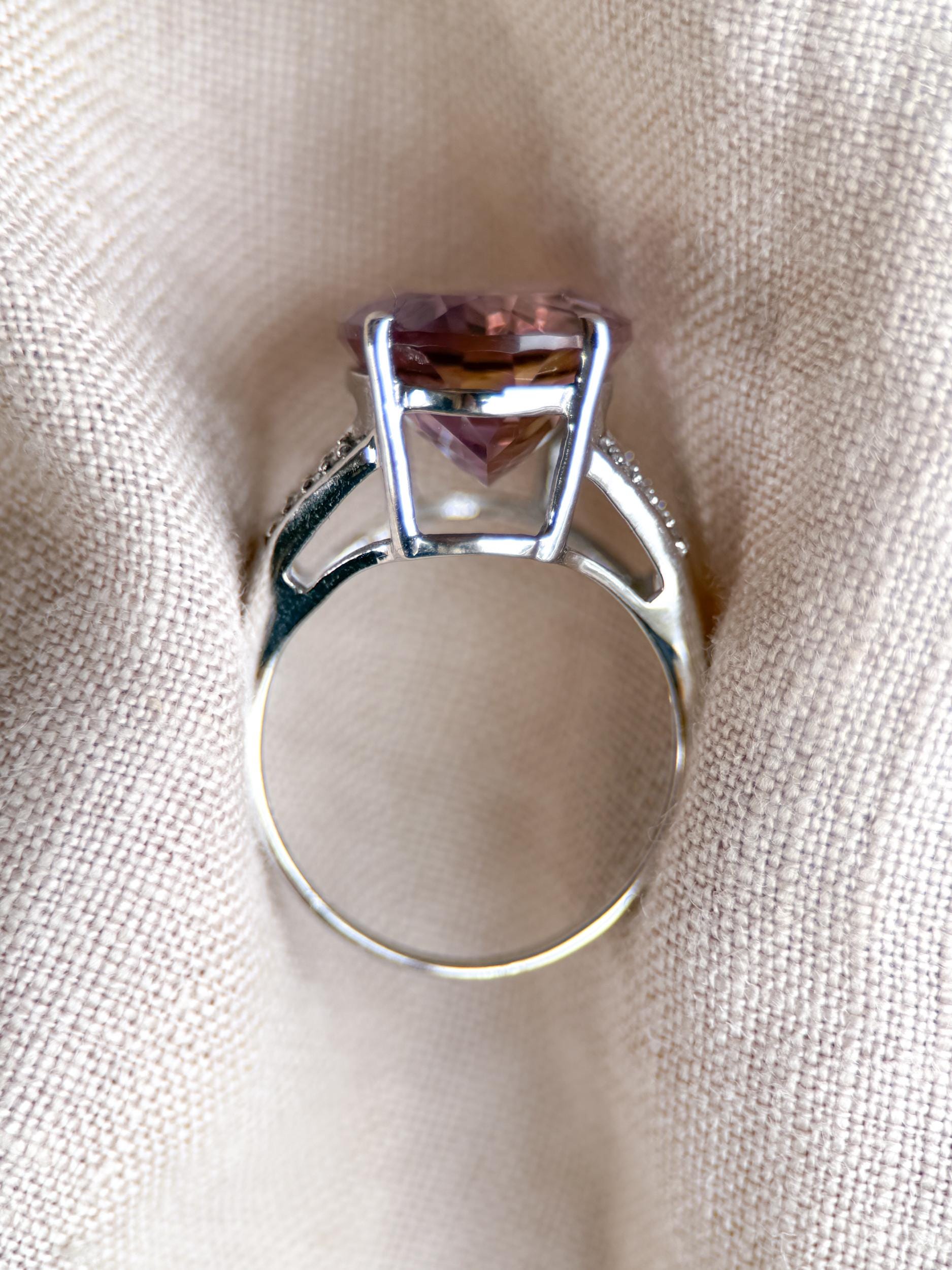 Vintage 1990s Oval Ametrine & Diamond Ring, 14k White Gold