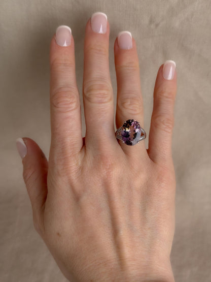 Vintage 1990s Oval Ametrine & Diamond Ring, 14k White Gold