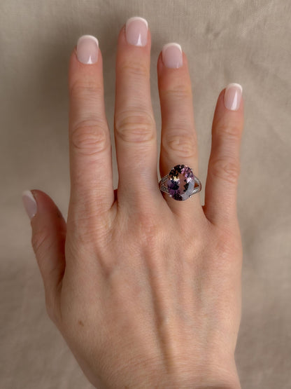 Vintage 1990s Oval Ametrine & Diamond Ring, 14k White Gold