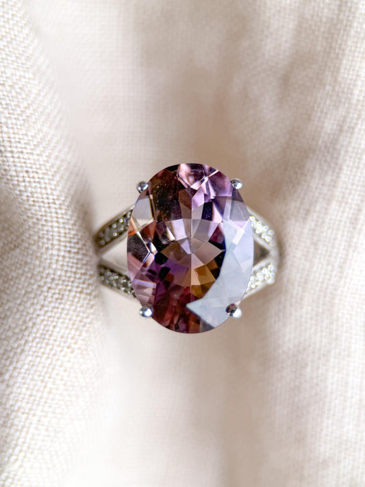 Vintage 1990s Oval Ametrine & Diamond Ring, 14k White Gold