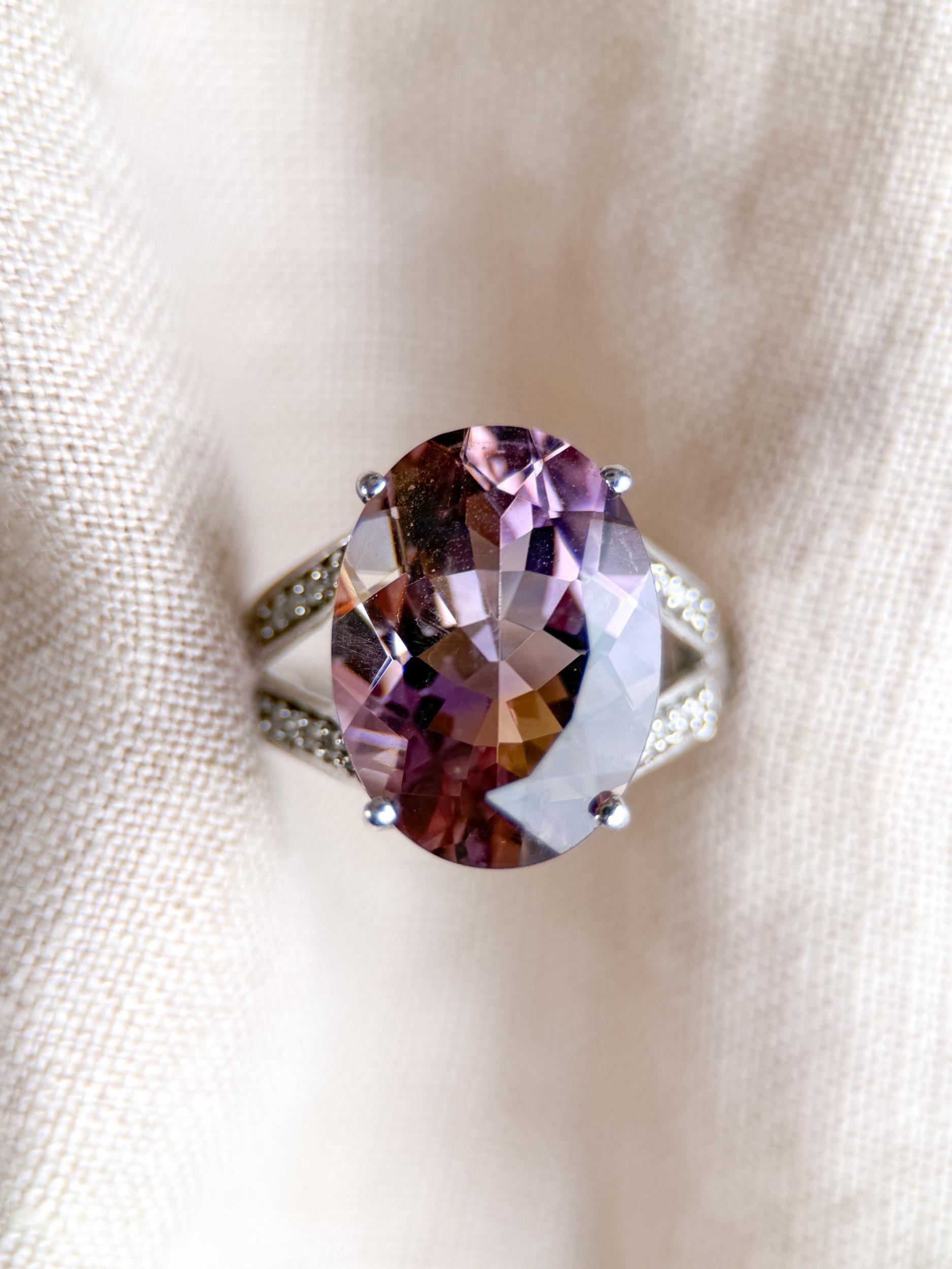 Vintage 1990s Oval Ametrine & Diamond Ring, 14k White Gold
