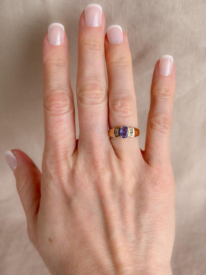 Vintage 1990s Tanzanite & Diamond Ring in 14k Gold