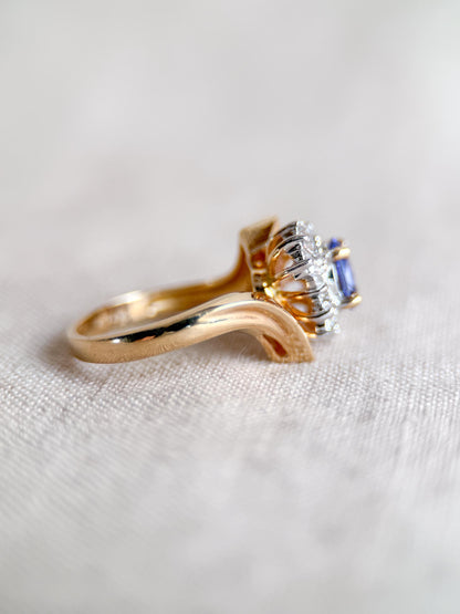 Vintage 1990s Tanzanite & Diamond Halo Ring in 14k Gold