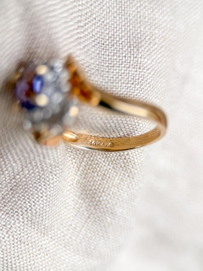 Vintage 1990s Tanzanite & Diamond Halo Ring in 14k Gold