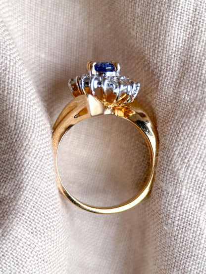 Vintage 1990s Tanzanite & Diamond Halo Ring in 14k Gold