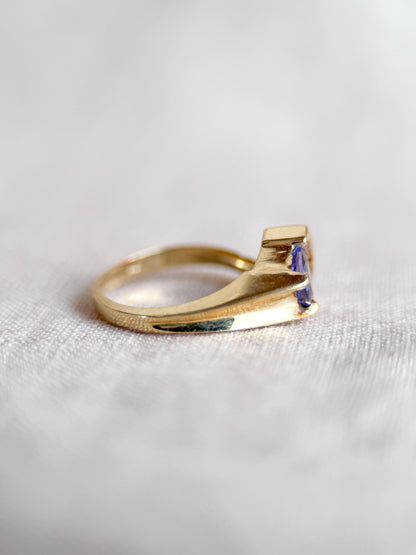Vintage 1990s Tanzanite & Diamond Trillion Ring in 14k Gold