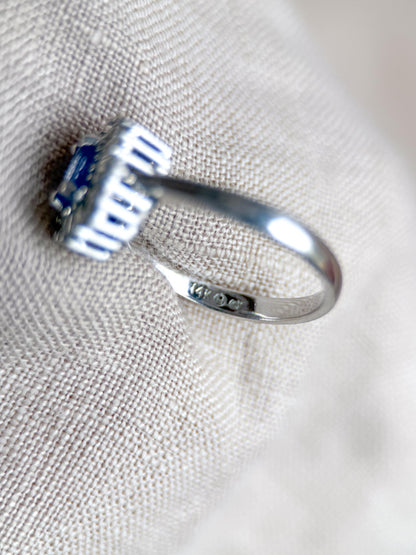 Vintage 1990s Tanzanite & Diamond Halo Ring, 14k White Gold