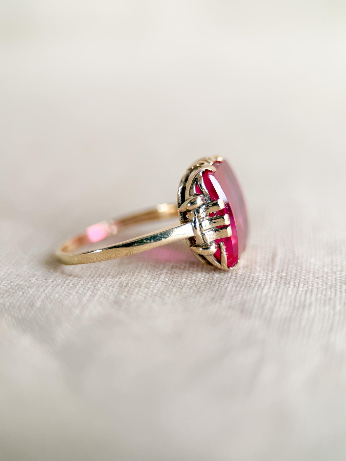 Antique 1930s Art Nouveau Ruby Ring, 10k Gold