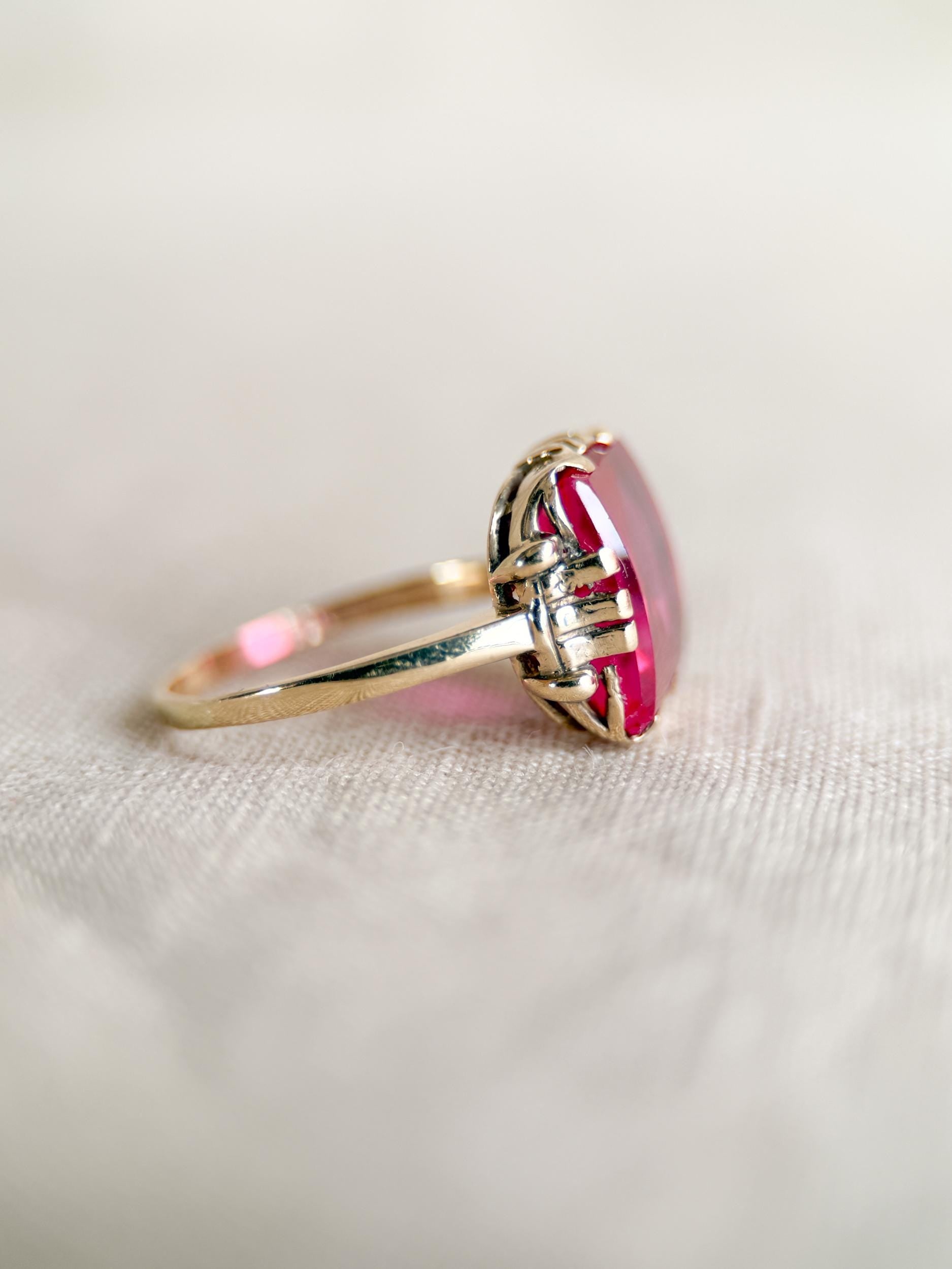 Antique 1930s Art Nouveau Ruby Ring, 10k Gold