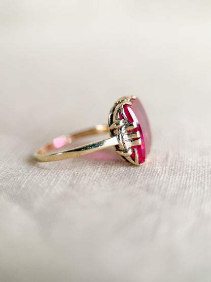 Antique 1930s Art Nouveau Ruby Ring, 10k Gold