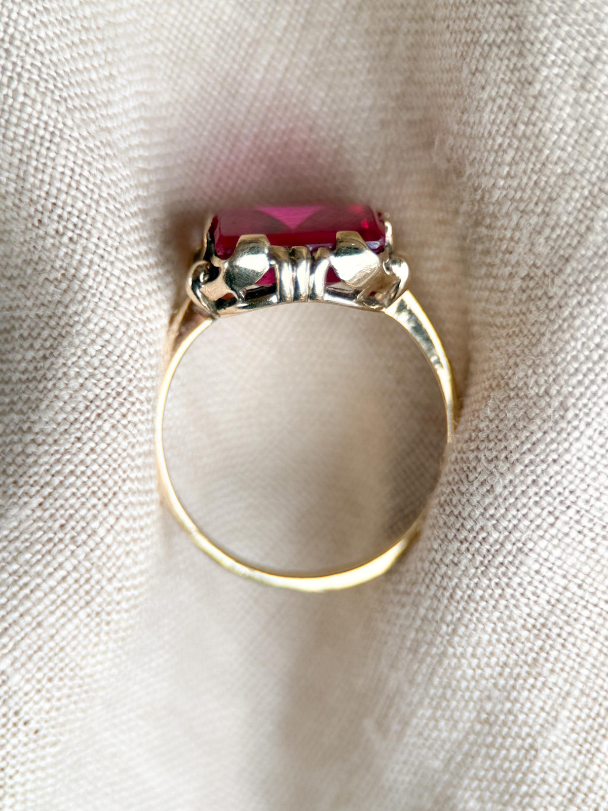 Antique 1930s Art Nouveau Ruby Ring, 10k Gold
